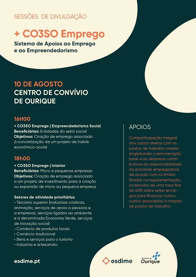 ESDIME divulga programa +CO3SO EMPREGO em Ourique