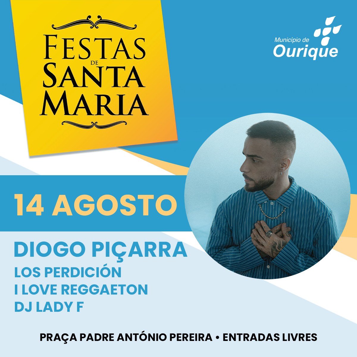 Ourique: Diogo Piçarra sobe ao palco das Festas de Santa Maria no dia 14 de agosto
