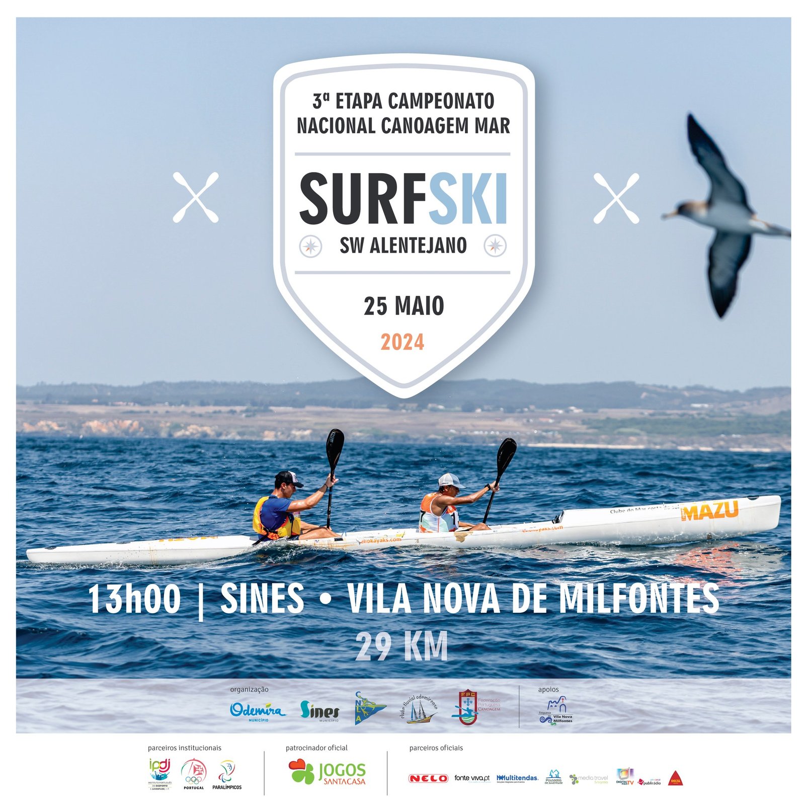 3.ª Etapa do Campeonato Nacional de Canoagem de Mar SURFSKI – SW Alentejano acontece amanhã