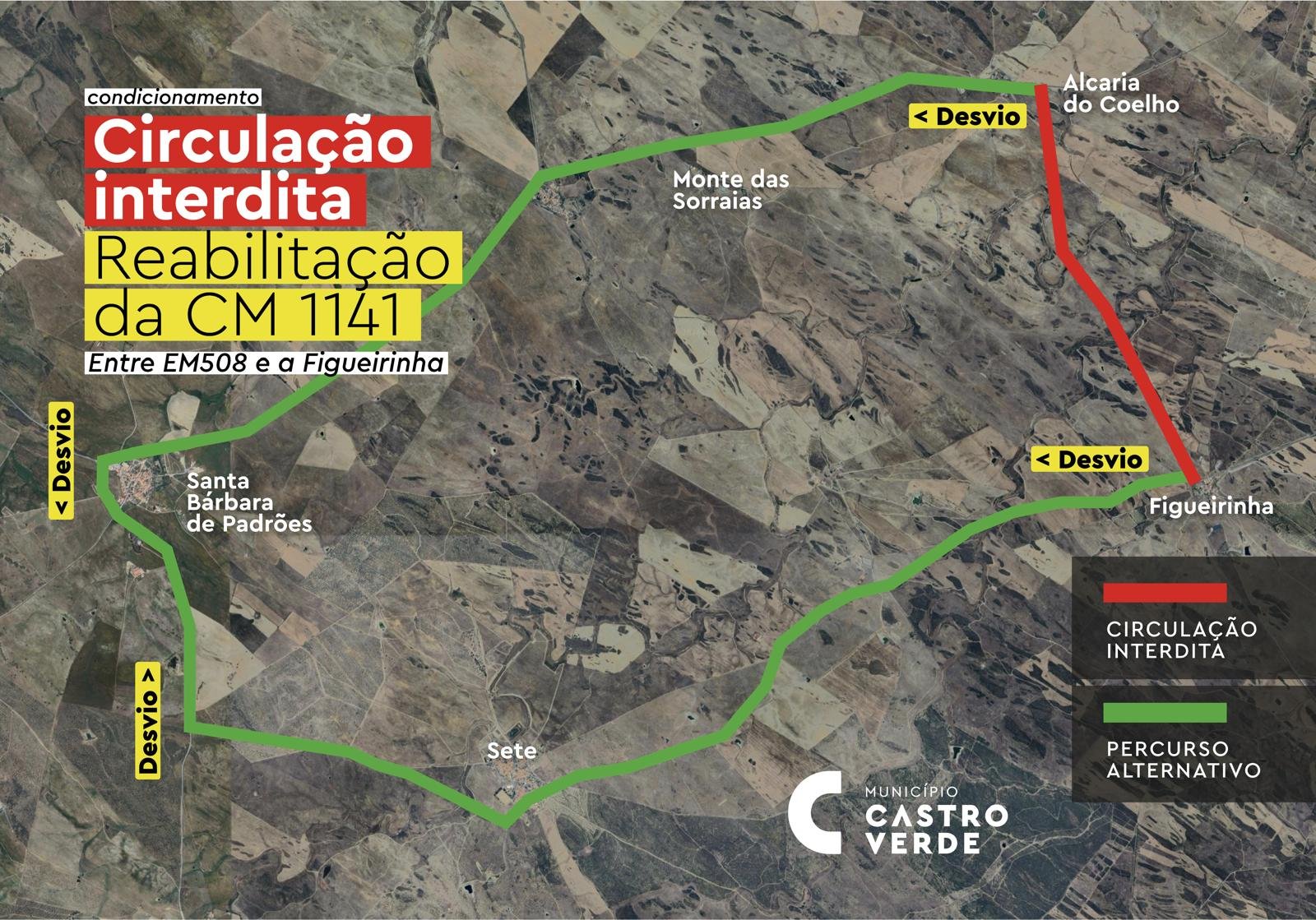Castro Verde: Trânsito interdito entre a EM 508 e a Figueirinha por motivo de obras