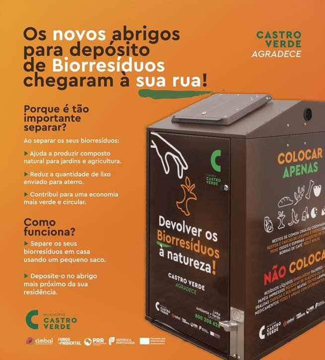 17 ABRIGOS METÁLICOS PARA RECOLHA SELETIVA DE BIORRESÍDUOS FORAM INSTALADOS EM CASTRO VERDE