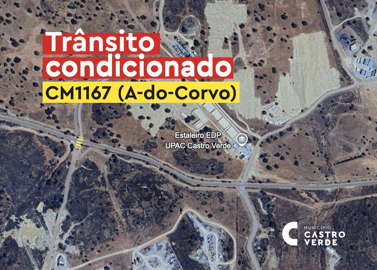 Castro Verde: Intervenção Técnica irá condicionar Trânsito em A-do-Corvo no CM 1167 no dia 3 de fevereiro