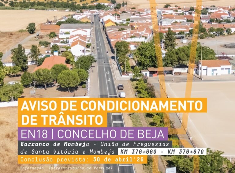 Beja: Condicionamento de trânsito na EN18 junto a Santa Vitória devido a obras nas passagens hidráulicas