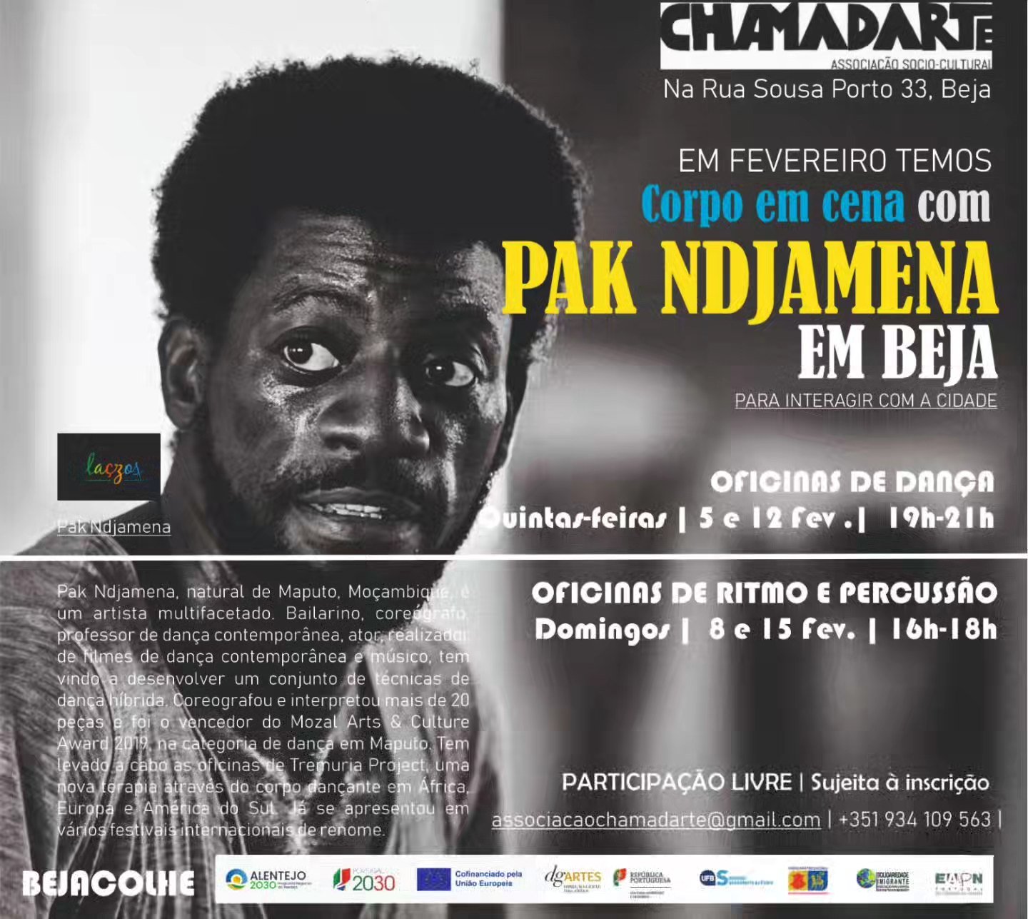 Artista moçambicano Pak Ndjamena em residência artística no Teatro Chamadarte, em Beja