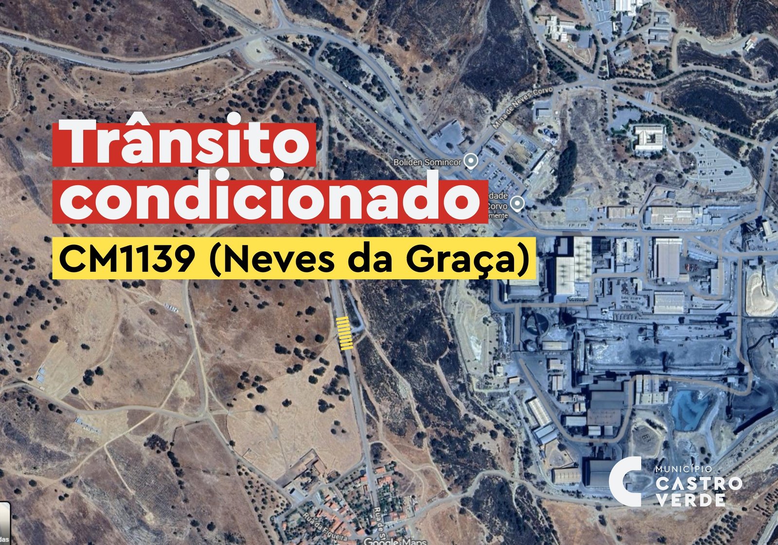 Castro Verde: Trânsito condicionado no CM 1139 devido a trabalhos de abertura de vala