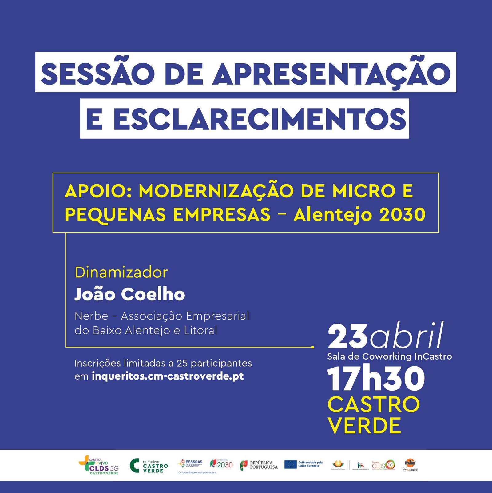 Castro Verde promove sessão de esclarecimento sobre apoios à modernização de empresas