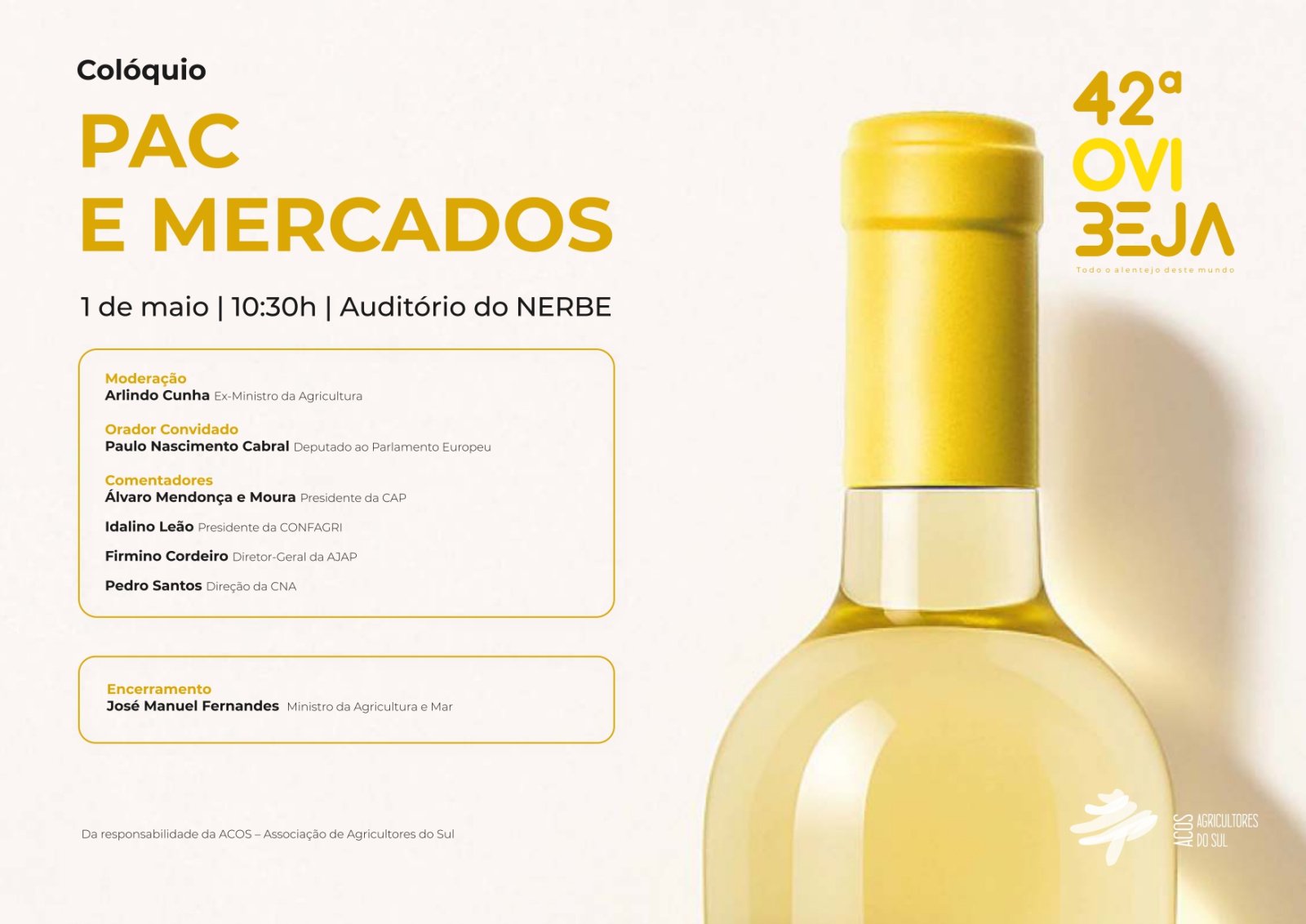 Ovibeja debate PAC e mercados agrícolas no Auditório do NERBE