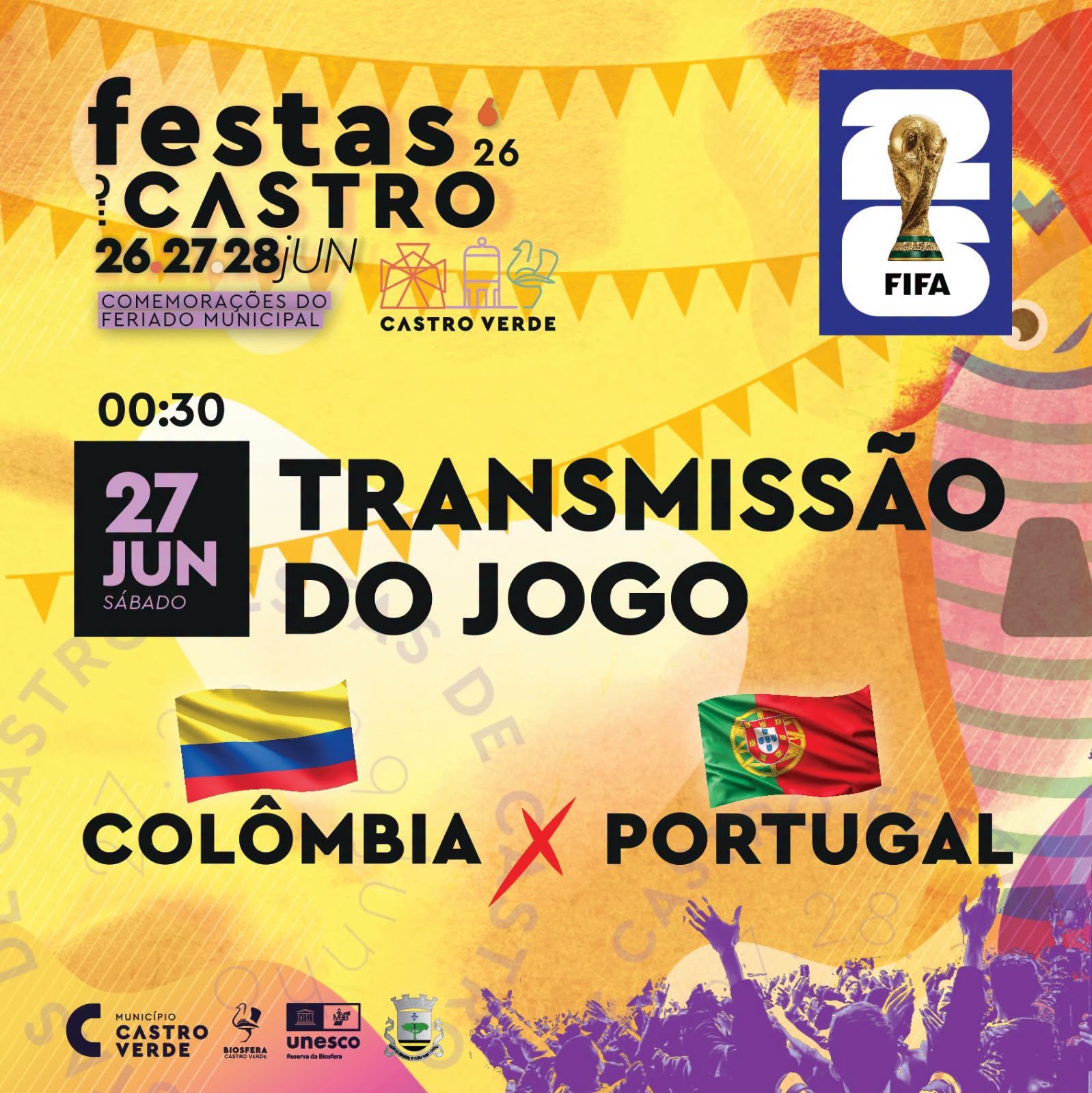 Castro Verde transmite jogo Colômbia–Portugal nas Festas de Castro