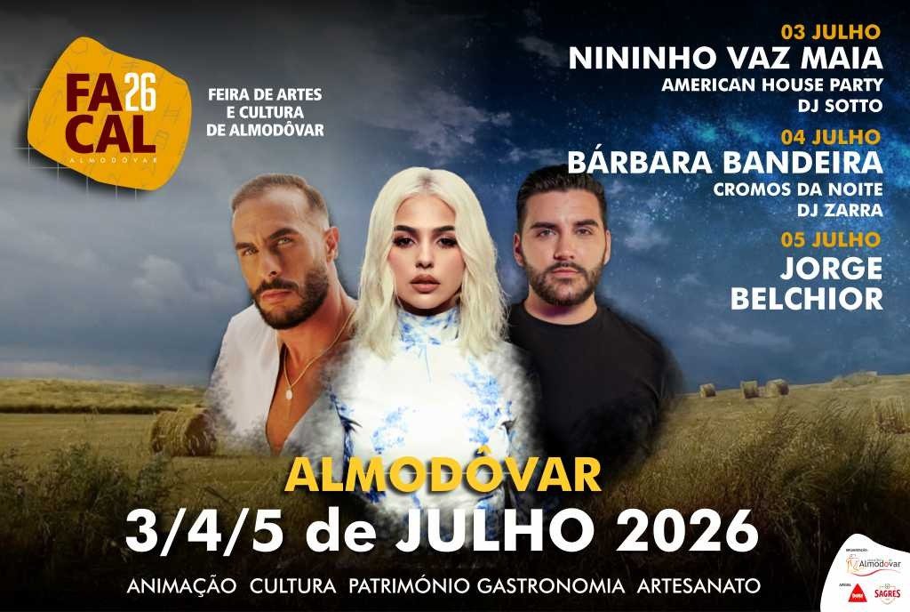 FACAL 2026: Almodôvar recebe Feira de Artes e Cultura em julho com Nininho Vaz Maia, Bárbara Bandeira e Jorge Belchior