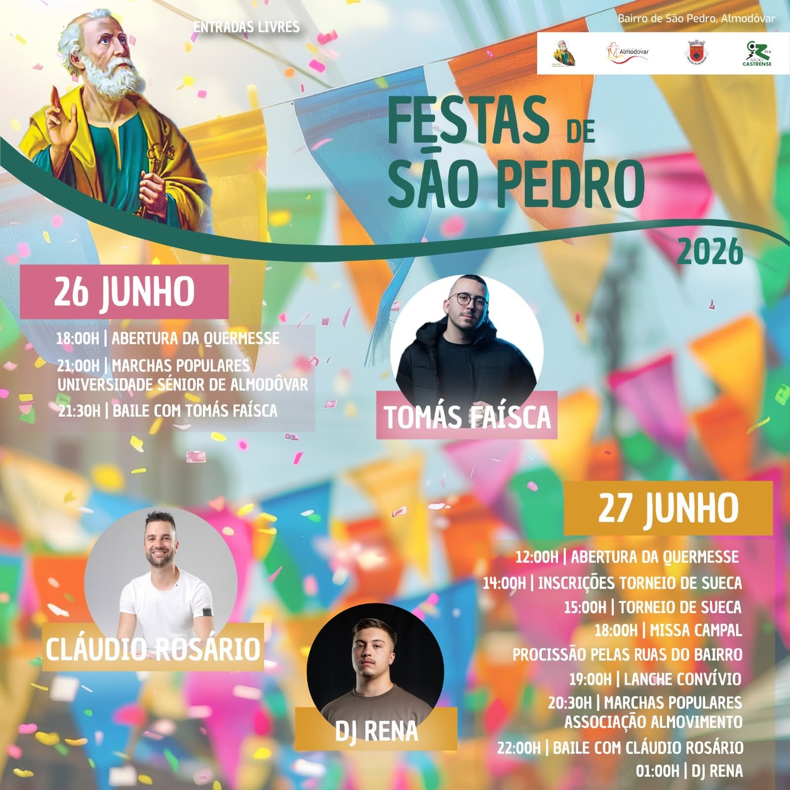 Festas de São Pedro 2026 animam Bairro de São Pedro em Almodôvar nos dias 26 e 27 de junho