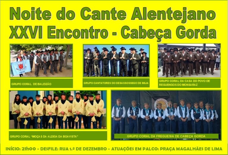 Cabeça Gorda recebe XXVI Encontro de Cante Alentejano no dia 25 de julho