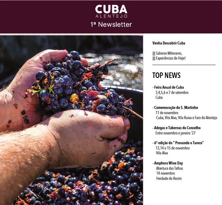 Município de Cuba lança newsletter para promover oferta turística do concelho